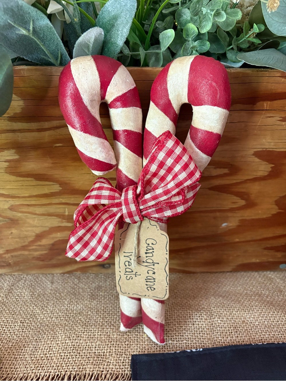 Red & Cream Candy Cane Twin Set with Gingham Bow HANDMADE
